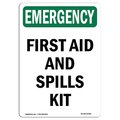 Signmission Safety Sign, OSHA EMERGENCY, 24" Height, Aluminum, First Aid And Spills Kit, Portrait OS-EM-A-1824-V-10480